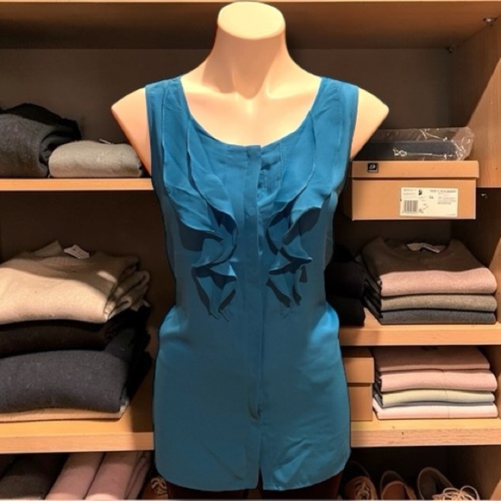 Kenneth Cole Teal Ruffle Sleeveless Blouse Sz Large Women’s